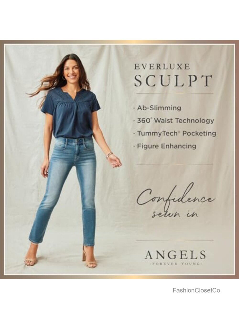 High-Rise Ankle Jeans with Roll Cuff - Straight Leg Stretch Cotton Blend, 26" - Picture 3 of 6